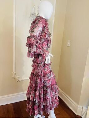 GUCCI Ruffled Silk Georgette Pink Gown  Size 38IT Retail 9,775